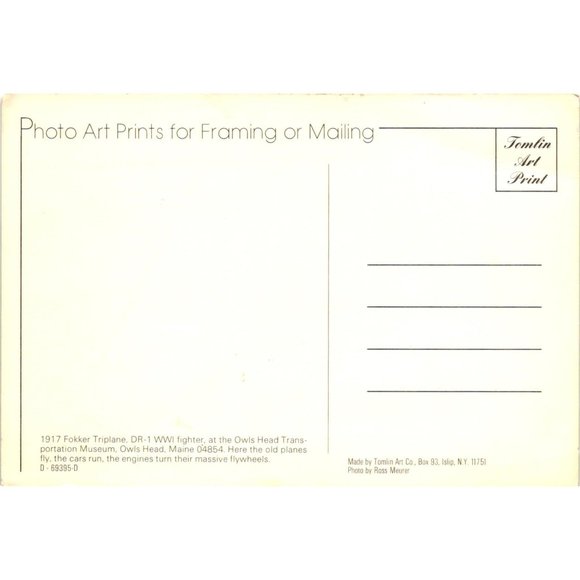 1917 Fokker Triplane Postcards Travel Souvenir Unposted DR1 WW1 Fighter - Picture 2 of 2